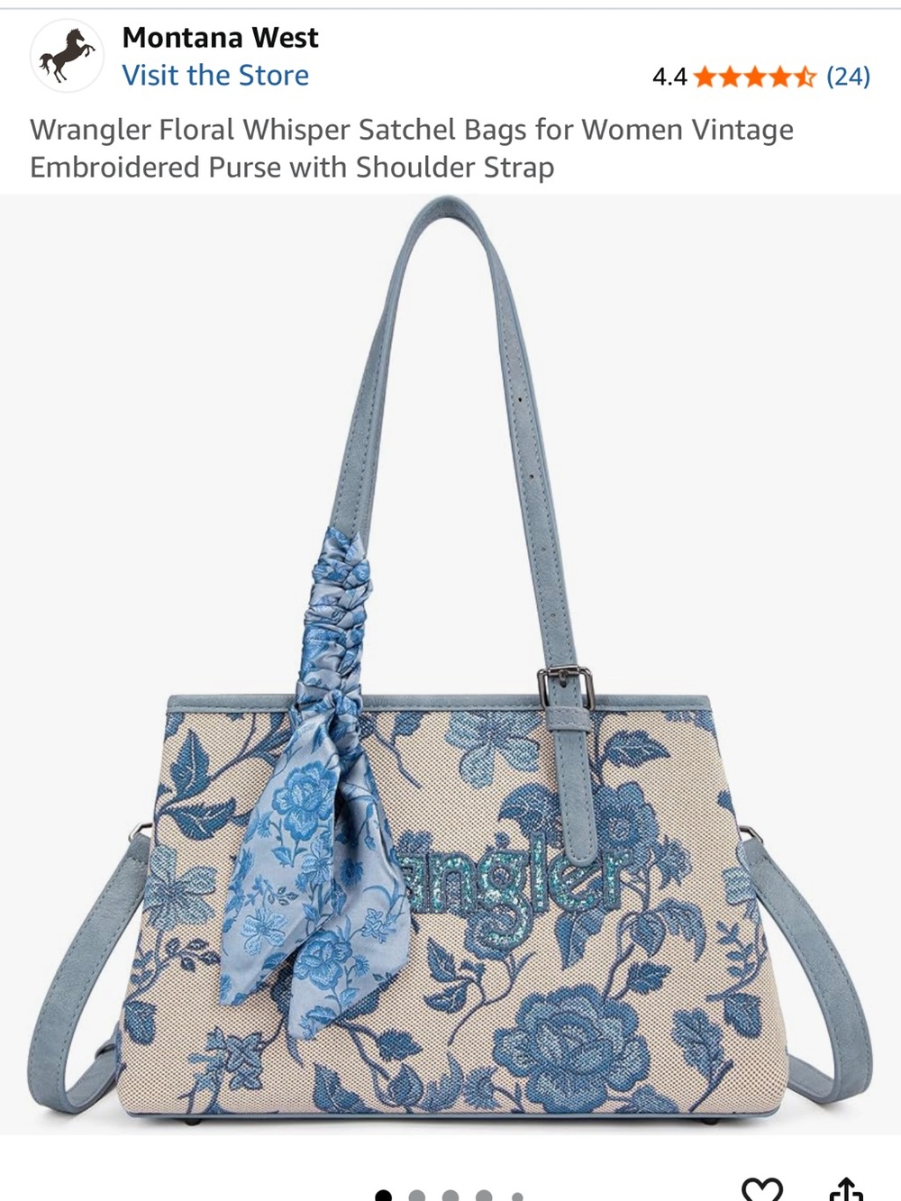 NWT Wrangler Floral Whisper Blue Floral Satchel Shoulder Bag Purse